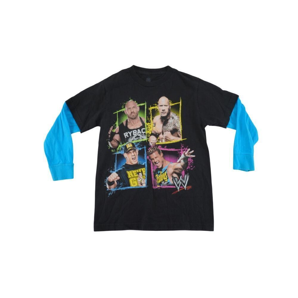 WWE Kids Layered Sleeve Graphic Tee Size M John Cena The Rock Ryback Ziggler